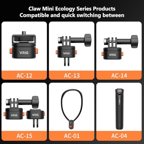 VRIG Claw Mini Magnetic Tripod Mount Adapter, Quick-Release Action Camera Accessories Compatible with Go Pro Hero 13/12/ 11/10/ 9/ Mission 1 Pro, Insta360, DJI and More - size: 2-prong quick-release mount