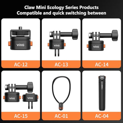 VRIG Claw Mini Magnetic Tripod Mount Adapter, Quick-Release Action Camera Accessories Compatible with Go Pro Hero 13/12/ 11/10/ 9/ Mission 1 Pro, Insta360, DJI and More - size: 2-prong quick-release mount