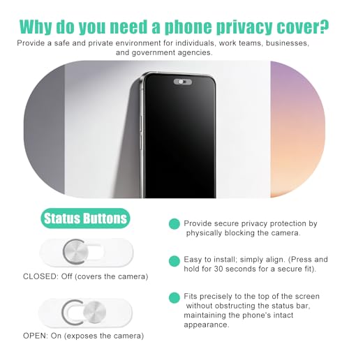2pcs Single Front Camera Cover for Pixel/Galaxy, Camera Len Privacy Covers Slide Ultra-Thin Webcam Blocker Compatible with Laptop Android Phones Pixel Galaxy, Keeps Your Cell Phone Safe (Silver)