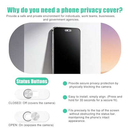 2pcs Single Front Camera Cover for Pixel/Galaxy, Camera Len Privacy Covers Slide Ultra-Thin Webcam Blocker Compatible with Laptop Android Phones Pixel Galaxy, Keeps Your Cell Phone Safe (Silver)
