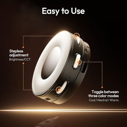 Ulanzi ML05 Magnetic Selfie Ring Light, Fill Light with Built-in Mirror, 2500K-9000K Dimmable Portable LED Flash, CRI97 Pocket Video Light for iPhone 17 16 Pro Max Series, Vlog Live Makeup Shooting - color: Black