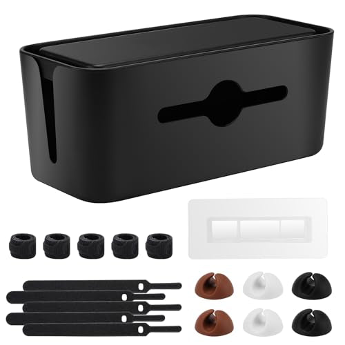 Cable Management Box,Cord Organizer Box for Desk Floor Cable Hide,Cable Box Organizer to Cover The Power Strip Cord Wires for Home Office,Black