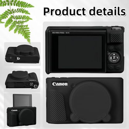Camera Case for Canon PowerShot SX740/ SX730 Digital Camera,SX740 HS Case, Soft Silicone Protective Case Removable Lens Cover,Comes with 2 Screen Protectors and 1 Wrist Strap. (Black) - color: Black