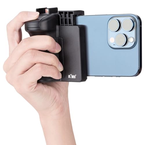 KIWIFOTOS Phone Camera Grip with Remote Shutter Cold Shoe Mount | Fits 2.3-3.3" phones inch. for iPhone 17 16 15 Pro S26 S25, vlog & selfie. Cold shoe for mic/light. 1/4" tripod thread. - color: Phone Camera Grip