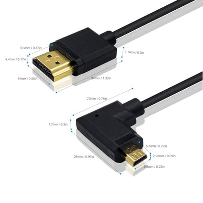 Duttek Extreme Slim Micro HDMI to HDMI Coiled Cable, Right Angled HDMI to Micro HDMI Cable 4K@60Hz 18Gpbs for Camera Monitors, Capture Cards + More,1080P, 4K@60Hz, HD, 3D 1FT-4FT - size: Right Angled 1.2M