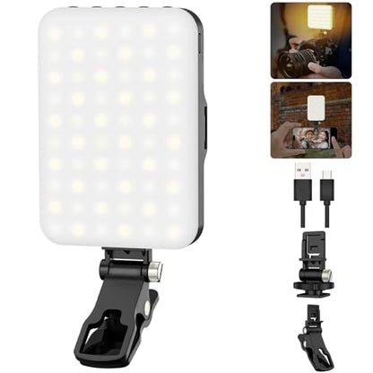 Hagibis LED Camera Light - Portable Photography Lighting with 60 LED, 2200mAh Rechargeable Battery, 7 Modes, 10-Level Brightness, Clip-on Light for Phone/Tablet/Laptop