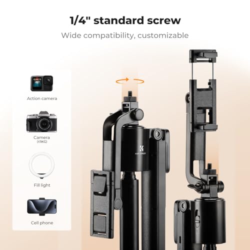 K&F CONCEPT 71“ Face Tracking Tripod, Auto Face Tracking Selfie Stick, Auto Face Tracking Tripod 360 Totation with Stand, Gesture Control, Remote Control, Compatible with iPhone Android Pocket 4/3 - style: Without Fill Light