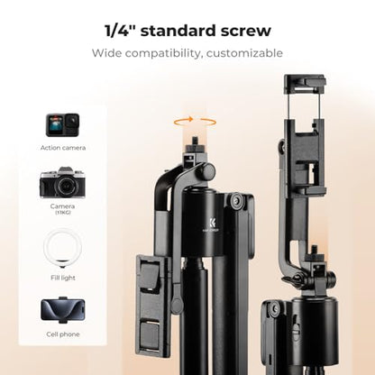K&F CONCEPT 71“ Face Tracking Tripod, Auto Face Tracking Selfie Stick, Auto Face Tracking Tripod 360 Totation with Stand, Gesture Control, Remote Control, Compatible with iPhone Android Pocket 4/3 - style: Without Fill Light