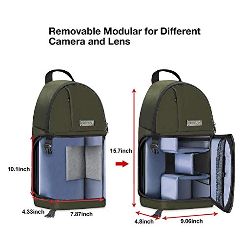 MOSISO Camera Sling Bag, DSLR/SLR/Mirrorless Camera Backpack Case Shockproof Photography Backpack with Tripod Holder & Removable Modular Inserts Compatible with Canon/Nikon/Sony/Fuji, Army Green - color: Army Green