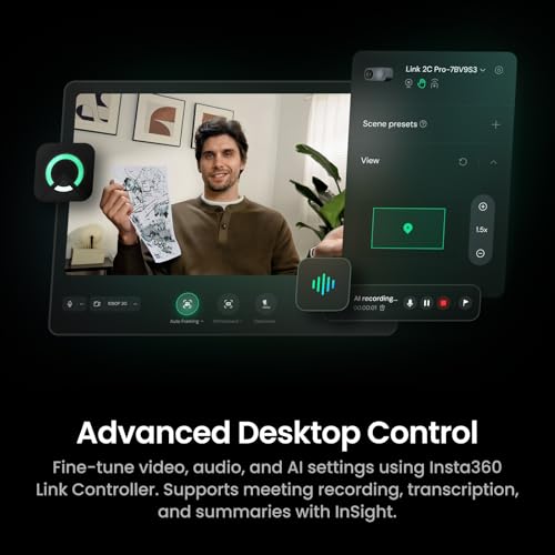 Insta360 Link 2C Pro – 4K Webcam for PC/Mac, 1/1.3” Sensor, Low-Light, Auto Framing, HDR, Directional Noise-Canceling Mics, Supports Stream Deck, Zoom, Teams, Twitch for Streaming or Meetings - style: Standard Bundle