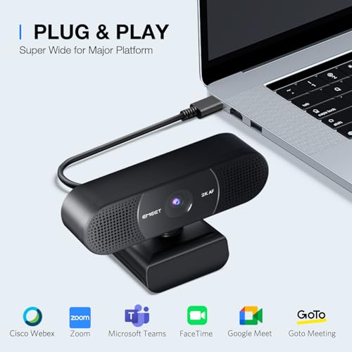 EMEET C960 2K Webcam with Microphone, 2K QHD, 2 Omnidirectional Mics, PDAF Autofocus Streaming Camera with Privacy Cover, Plug&Play USB Webcam for Calls/Conference, Zoom/Skype/YouTube, Laptop/Desktop - style: 2K