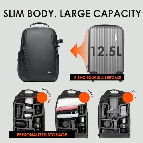 TARION Camera Backpack Slim Photography - 12.5L Compact DSLR Bag with Side Access 14in Laptop Compartment Waterproof Rain Cover - Black TRL - color: 12.5l Backpack Black, size: Large