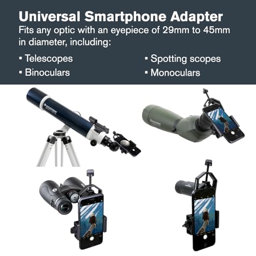 Celestron – Smartphone Adapter and Bluetooth Remote for Telescope, Binoculars & Spotting Scopes – Capture Images & Video Through Your Optics – Simple, Durable, Metal Body - Compact and Travel-friendly - style: Basic Smartphone Adapter DX with Bluetooth