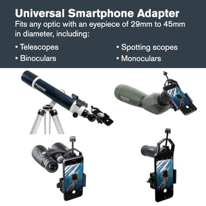 Celestron – Smartphone Adapter and Bluetooth Remote for Telescope, Binoculars & Spotting Scopes – Capture Images & Video Through Your Optics – Simple, Durable, Metal Body - Compact and Travel-friendly - style: Basic Smartphone Adapter DX with Bluetooth