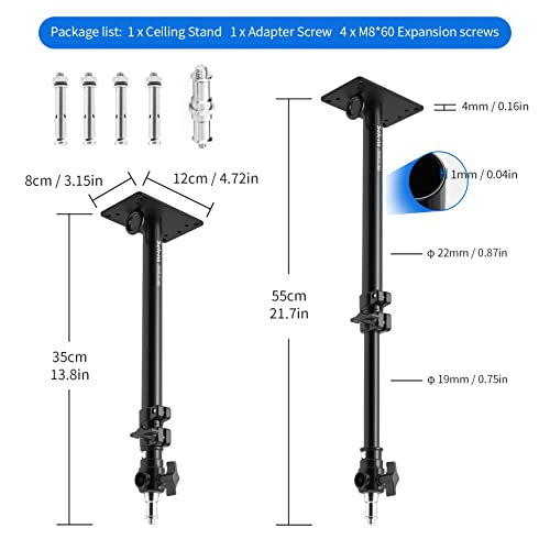 Photography Studio Wall Mount, Camera Wall Ceiling Mount Boom Arm Up to 22" for Photo Video Monolights, Umbrellas, Reflectors, Overhead with 3/8" 1/4" Thread