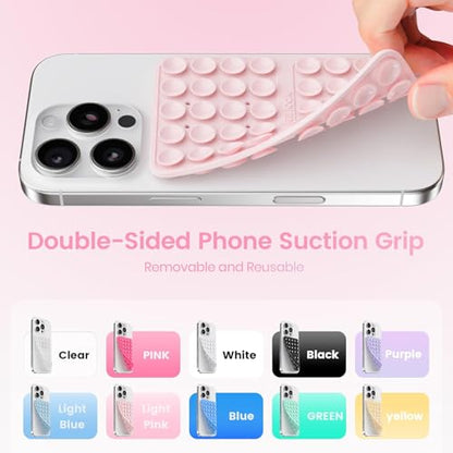 Klearlook 4Pack Silicone Suction Cup Phone Case Mount Double Sided, Sticky Phone Grip for Cell Phone, Hands-Free Phone Accessories for Selfies and Videos, Light Blue & Light Pink & Black & White - color: Light Blue & Light Pink & Black & White