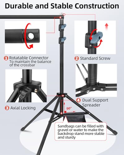 Hemmotop 3-in-1 Heavy Duty Adjustable Backdrop Stand – 10x8.5ft | With 2 Sandbags, 7 Widths, Assembles to T-Shaped Stand, for Banner, Projector Screen, Balloon, Ideal for Wedding, Birthday - size: 10x8.5ft