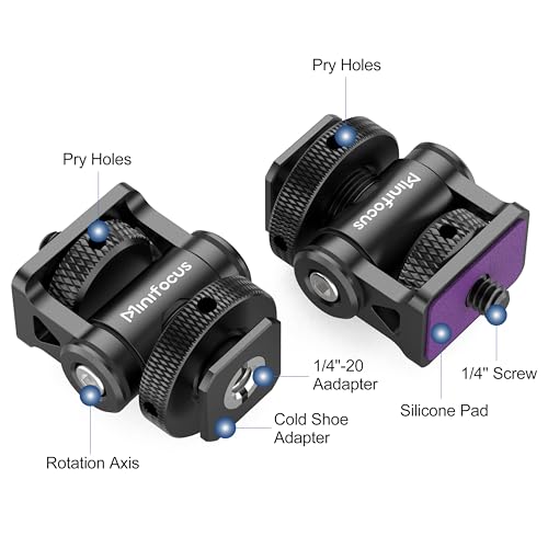 MINIFOCUS Camera Monitor Mount with Cold Shoe, 1/4" Screw for 5" & 7" Field Monitor, Swivel 360° and Tilt 160° Holder for Camera Phone Cage LED Video Light - style: S1111