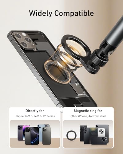 TELESIN Magnetic Phone Holder for Desk and Bed - Strong Magnetic - Tablet Stand Holder with Long Arm - 360° Freely Adjustable Rotation Base - Upgraded Silicone Clamp for iPhone, Android & IPad Series