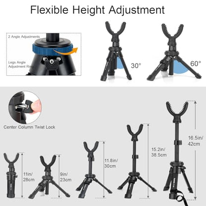 Portable Shooting Rest Tripod Rifle Stand for Range, 360 Rotation V Yoke Holder - Lightweight Bench Rest for Target Shooting, Hunting and Outdoor Activities - size: 9-16" Black
