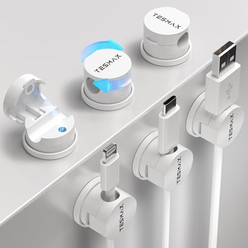 Magnetic Cable Clips 360° Rotation Cord Holder, 6Pack Cord Organizer 1s Lock Cable Smooth Adjustable Desk Organizers and Accessories, Adhesive Cord Clips for Nightstand,Phone,Wall,Car,Home Office - color: White, size: 6 PACK