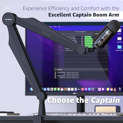 IXTECH Microphone Boom Arm Adjustable Stick Mic Arm Stand with Desk Mount Clamp Overhead 360° Rotatable Microphone Stand with Cable Management for Podcast Streaming Gaming Studio CAPTAIN Model - color: 1 Black