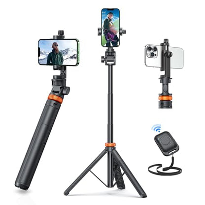 EUCOS 62" Phone Tripod, Tripod for iPhone & Selfie Stick with Remote, Extendable Cell Phone Stand & Ultimate Phone Holder, Solidest Phone Stand Compatible with iPhone/Android - color: Inferno Mix Carbon Black