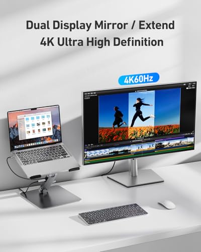 BENFEI Laptop Stand with USB C 6in1 Docking Station, HDMI 4K@60Hz,Gigabit Ethernet, 100W Power Delivery, 10Gbps 1*USB C 3.2 and 2*USB A 3.2 Compatible with MacBook Pro/Air, iPad Pro, XPS, Thinkpad - size: 6-in-1 stand