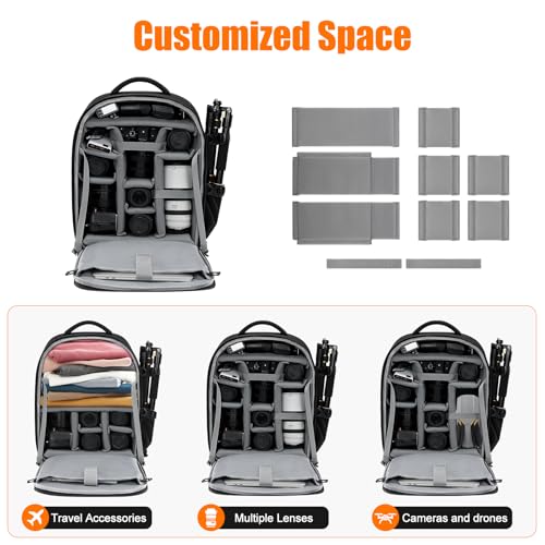 CADeN Camera Backpack, Extra Large DSLR Camera Bag with 17" Laptop Compartment, Waterproof Rain Cover, Professional Travel Hiking Camera Backpack Bag - color: Black, style: 2.0 Extra Large