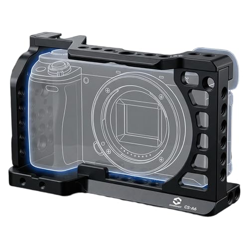 Full Camera Cage for Sony A6400, A6100, A6300, A6500, A6600, CNC Aluminum Camera Rig Cage with 1/4"-20 & 3/8"-16 Mounting Points, ARRI Locating Holes, Cold Shoe