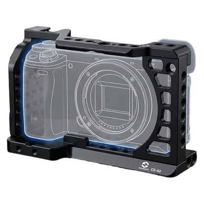 Full Camera Cage for Sony A6400, A6100, A6300, A6500, A6600, CNC Aluminum Camera Rig Cage with 1/4"-20 & 3/8"-16 Mounting Points, ARRI Locating Holes, Cold Shoe