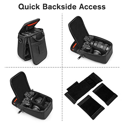 S-ZONE Camera Insert Bag Waterproof Lens Cube Case Compatible with Nikon Canon | Bottom and Side Zipper Openings, Adjustable Shoulder Strap, Compatible with Nikon Canon - color: Black