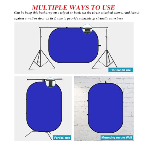 5x6.6ft/1.5×2m Chromakey Backdrop, 2-in-1 Blue Screen with Grey Screen, Collapsible Reversible Pop Up Background for Photography Studio, Live Streaming, Video Shooting (Blue/Gray) - color: Blue/Gray, size: 5x6.6ft