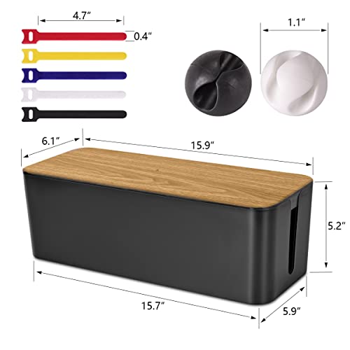 Cable Management Box Large - Wooden Grain Cable Organizer Box to Hide Wires&Power Strips,TV&Desk Computer Wires,with Cable Clips&Reusable Cable Ties for Home&Office(Black) - color: Wooden Black