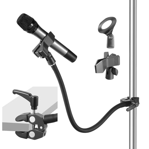 Gooseneck Microphone Stand, Flexible Microphone Holder with 2 Universal Mic Clip, Mic Stand Desk with 3/8" to 5/8" Adapter for Music Stand Tripod & Desktop, Podcast, Live Streaming, Recording Studio