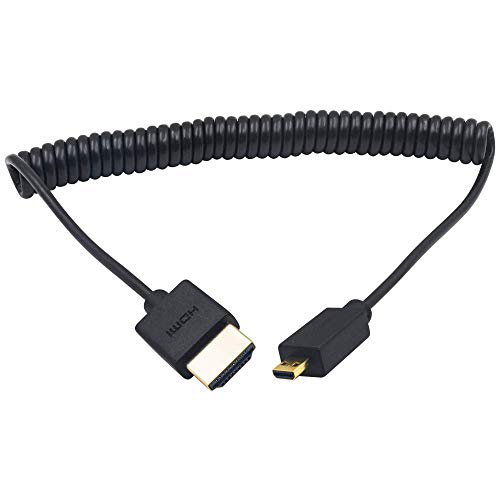 Duttek Extreme Thin Coiled Micro HDMI to HDMI Cable 6FT/1.8M, HDMI to Micro HDMI 2.0 Cable Compatible 4K@60Hz, 1080P, 4K, 3D, and Audio Return Channel - size: 1.8M/6FT