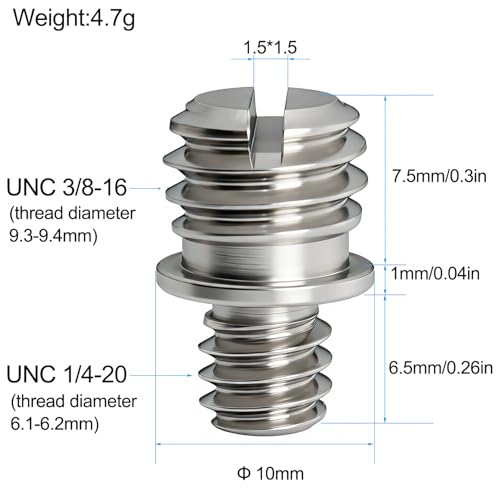 4PCS Stainless Steel 1/4-20 Male to 3/8-16 Male Double Male Thread Adapter Camera Screw Converter with Slotted Head for Tripod Monopod Ball Head Camera Mount - size: 1/4-20 male to 3/8-16 male