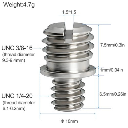 4PCS Stainless Steel 1/4-20 Male to 3/8-16 Male Double Male Thread Adapter Camera Screw Converter with Slotted Head for Tripod Monopod Ball Head Camera Mount - size: 1/4-20 male to 3/8-16 male