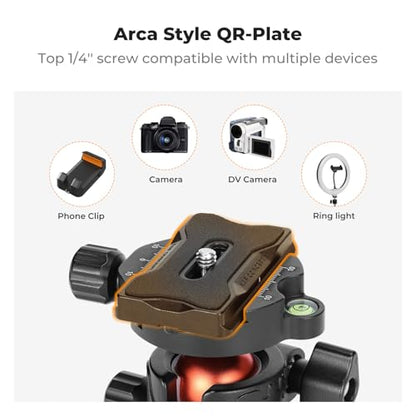 K&F CONCEPT Professional 28mm Metal Tripod Ball Head 360 Degree Rotating Panoramic with 1/4 inch Quick Release Plate Bubble Level for Tripod Monopod Slider Camera Camcorder up to 22 pounds - size: 10 kg Capacity