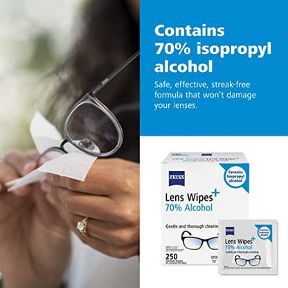 ZEISS Pre-Moistened Lens Cleaning Wipes with 70% Alcohol, 250 Count - size: 250 Count (Pack of 1)