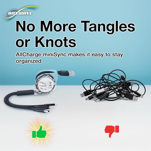 BoxWave Cable Compatible with OM System Tough TG-7 - AllCharge miniSync, Retractable, Portable USB Cable - Jet Black
