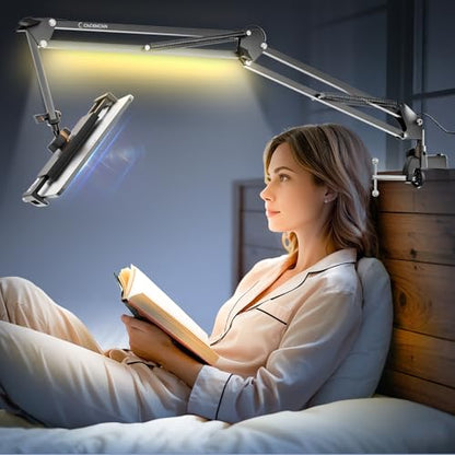 Gooseneck Phone Holder for Bed Desk, Tablet Stand Adjustable, Kindle iPad Holder for Phone Tablet Holder Mount fits iPhone Kindle 4-13" Device Valenties Day Gifts for Women (Black(with Light)) - color: Black(with Light)