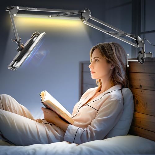 Gooseneck Phone Holder for Bed Desk, Tablet Stand Adjustable, Kindle iPad Holder for Phone Tablet Holder Mount fits iPhone Kindle 4-13" Device Valenties Day Gifts for Women (Black(with Light)) - color: Black(with Light)