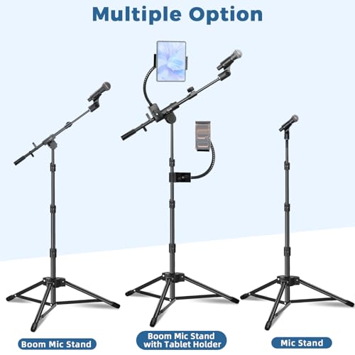 GUITTO Microphone Floor Stand with Phone/Tablet Holder, Adjustable Boom Mic Stand with Heavy-Duty Base, Dual Device Mount for Streaming, Podcasting, Recording, and Live Performances GMS-04