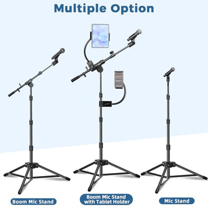 GUITTO Microphone Floor Stand with Phone/Tablet Holder, Adjustable Boom Mic Stand with Heavy-Duty Base, Dual Device Mount for Streaming, Podcasting, Recording, and Live Performances GMS-04