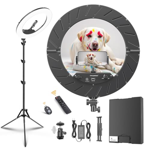 18 Inch Ring Light Kit, 55W6700k Dimmable LED Light, Tripod Stand, Remote Controller,Box,CRI95,Black - color: black