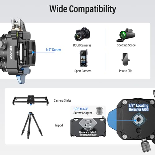 SIRUI 55mm Quick Release Plate with 360° Rotating Panoramic Head, Camera Mount Adapter with 1/4" and 3/8" Thread, Quick-Release Attach Plate for Tripod Monopod DSLR Stabilizer, QC-55P - size: Quick Release Plate with 360° Panoramic Head