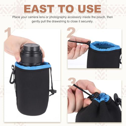 PATIKIL Camera Lens Pouch, 4" ID x 6" H Drawstring Plush Lens Pouch Protective Camera Lens Case Bag Soft Plush Neoprene Bag for DSLR Photography Gear, Black/Blue - color: Black/Blue, size: 4 x 6 Inch