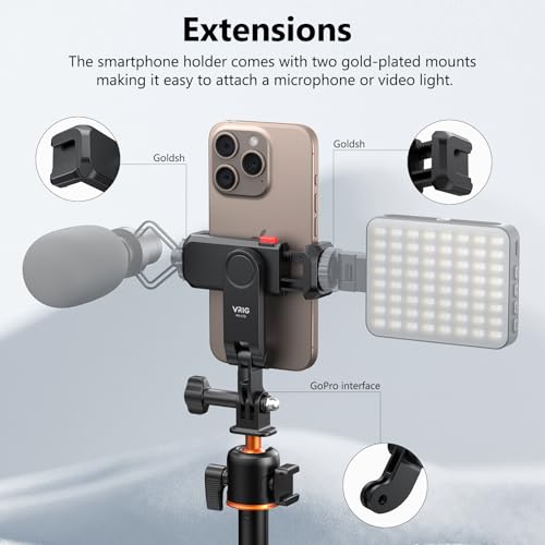 VRIG Phone Holder/Phone Mount for GoPro Adapter Hot Shoe Mount Adapter | Action Camera Phone Mount Adapter Attaching on DSLR Camera or Ring Light, for iPhone, Samsung, GoPro Hero 13, Mission 1 Pro