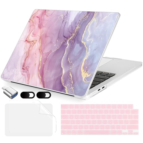 MecBevia Compatible with 2026 M5 MacBook Air 13 inch Case 2026 2025 2024-2022 M5 A3449 M4 A3240 M3 A3113 M2 A2681, Keyboard Cover, Screen Protector, Webcam Cover & Type-C OTG, Pink Marble - color: Pink Marble